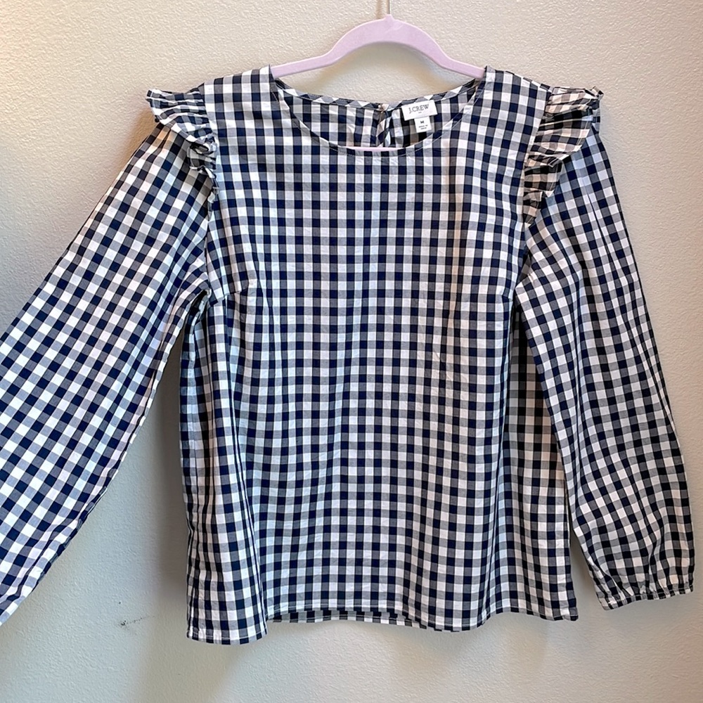 JCrew Women’s M navy and white check shirt. EUC. Smoke free home